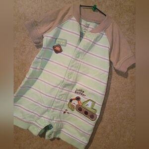 Carter Striped Baby Romper with Little Builder Design